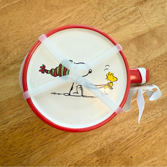 Rae Dunn Peanuts HAPPY HOLIDAYS Snoopy Double Sided Ceramic Mug w/ Coaster NEW! - Picture 2 of 5